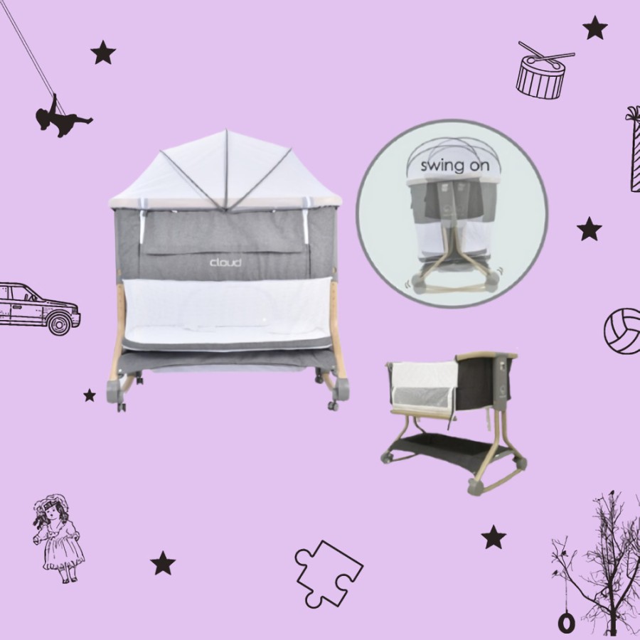 Sewa Babyelle Cloud Bedside Crib – Light Grey - Image 2