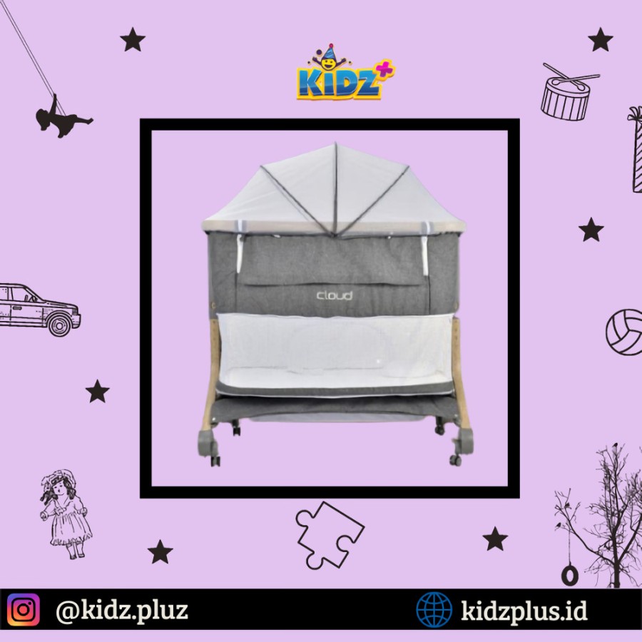 Sewa Babyelle Cloud Bedside Crib – Light Grey