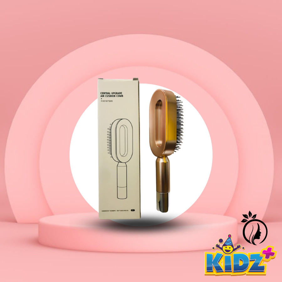 Central Hollow Cushion Comb Gold Self Cleaning Hair Brush For Women - Image 3