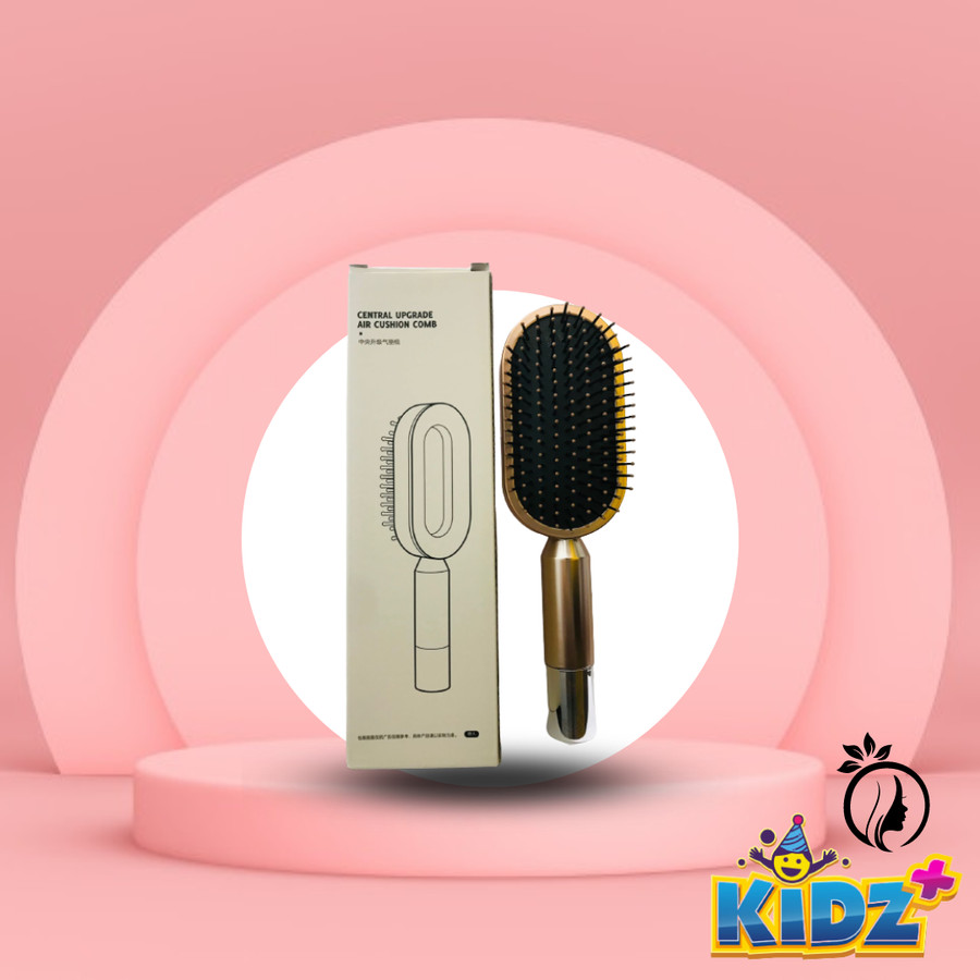 Central Hollow Cushion Comb Gold Self Cleaning Hair Brush For Women - Image 2