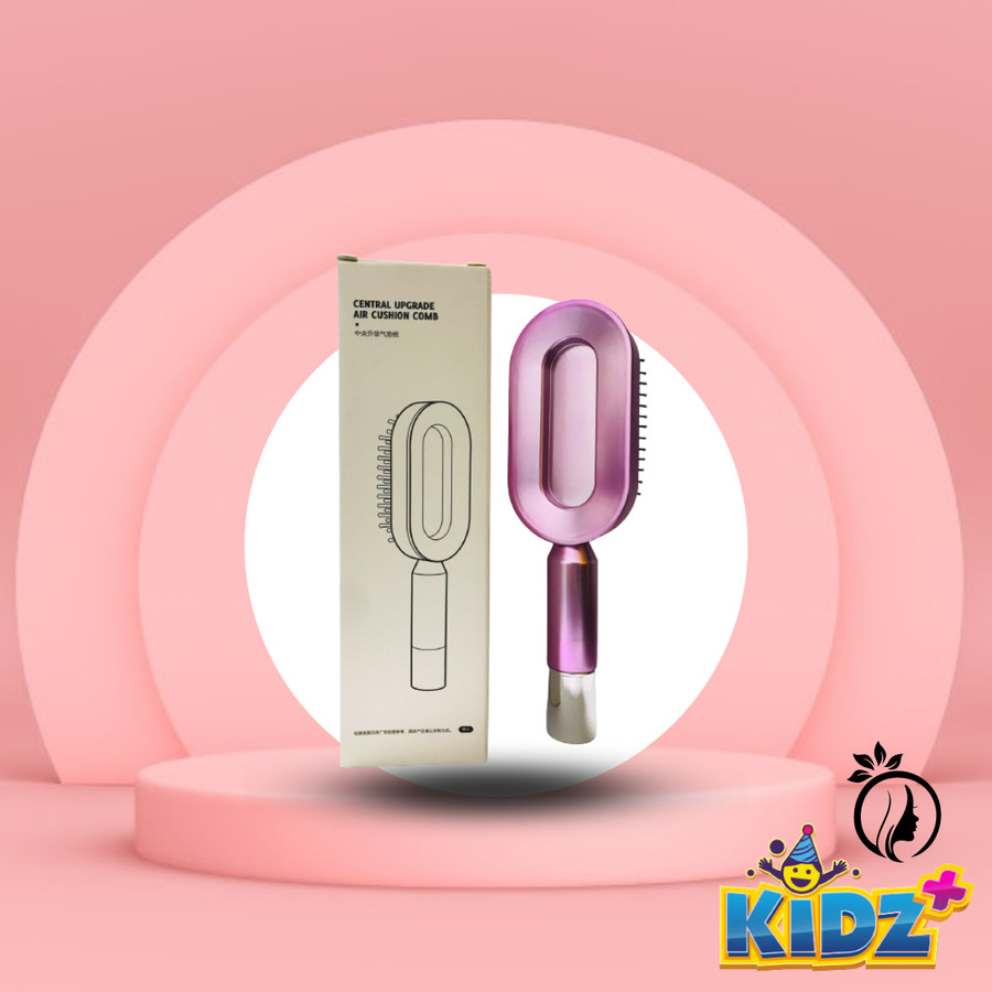 Central Hollow Cushion Comb Purple Self Cleaning Hair Brush For Women