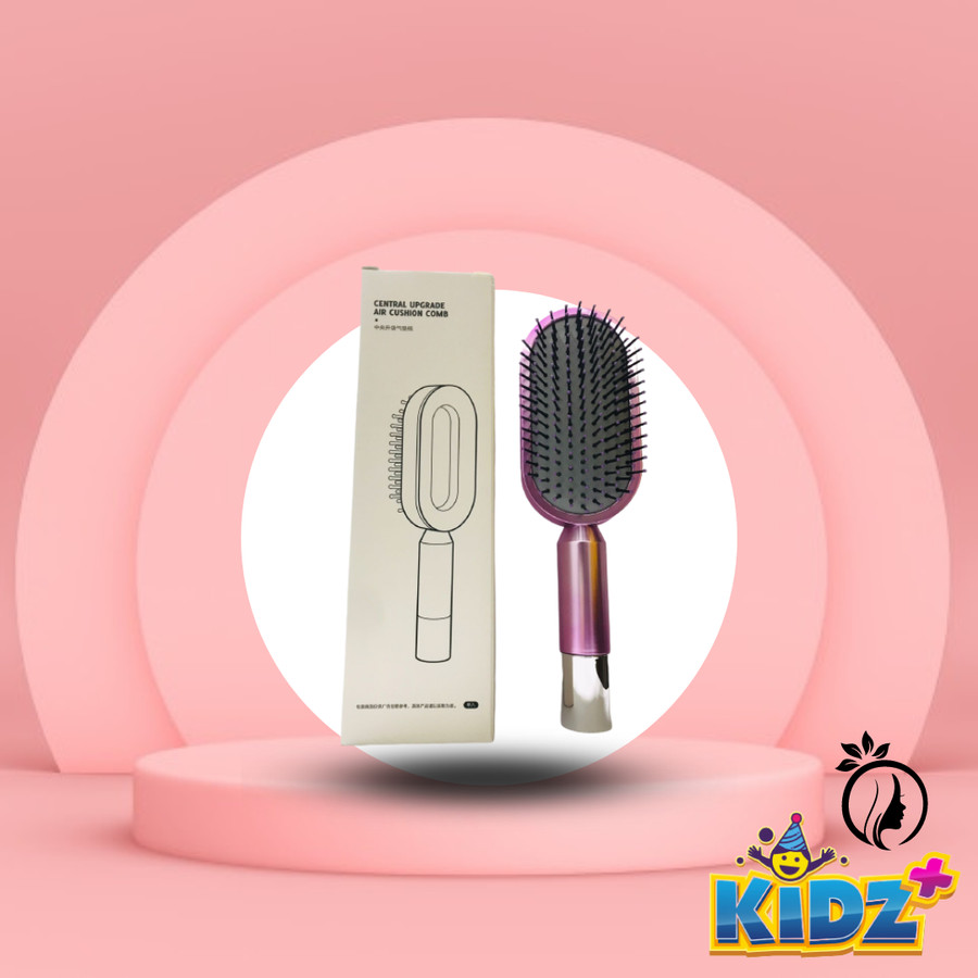 Central Hollow Cushion Comb Purple Self Cleaning Hair Brush For Women - Image 3