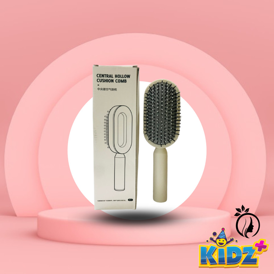 Central Hollow Cushion Comb White Self Cleaning Hair Brush For Women - Image 3