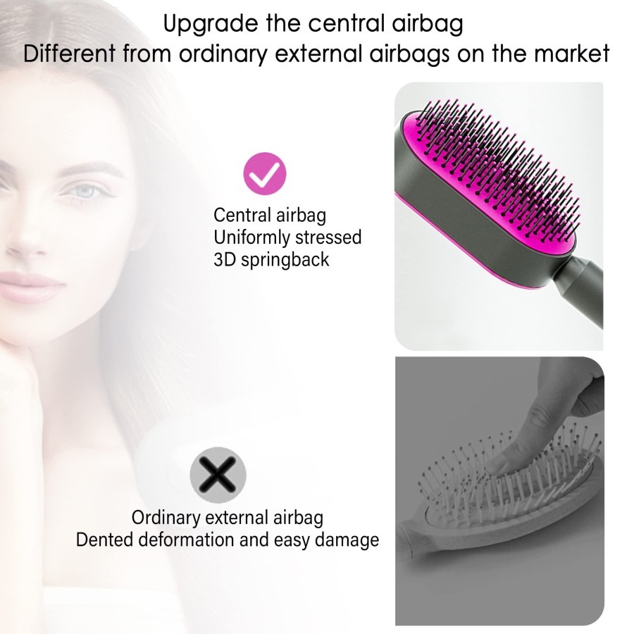 Women Self-Cleaning Hair Brush 3D Air Cushion Scalp Massage Comb Rose - Image 4