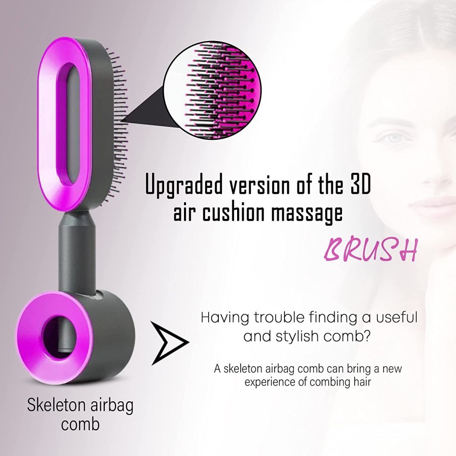 Women Self-Cleaning Hair Brush 3D Air Cushion Scalp Massage Comb Rose - Image 5